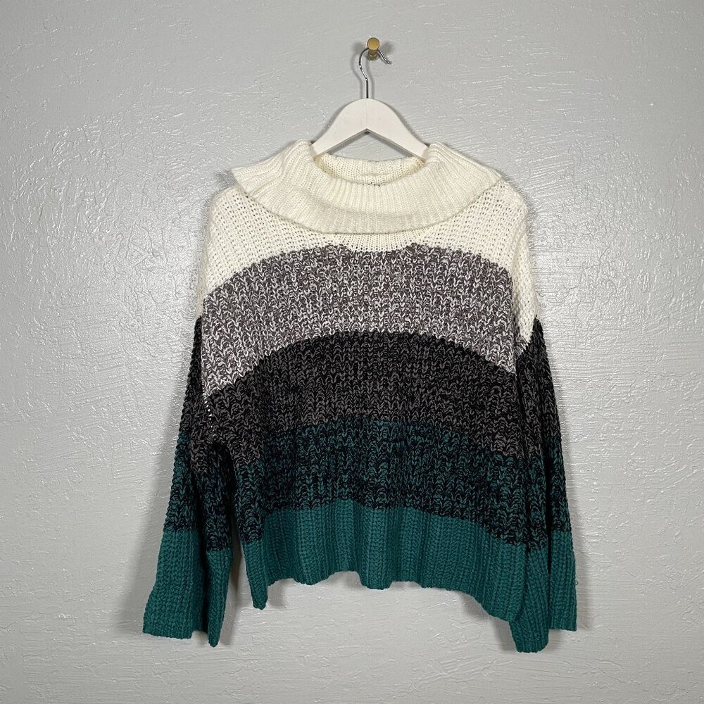 Lane Bryant Women Plus Size 18/ 20 White Gray Green Stripe Sweater Turtleneck